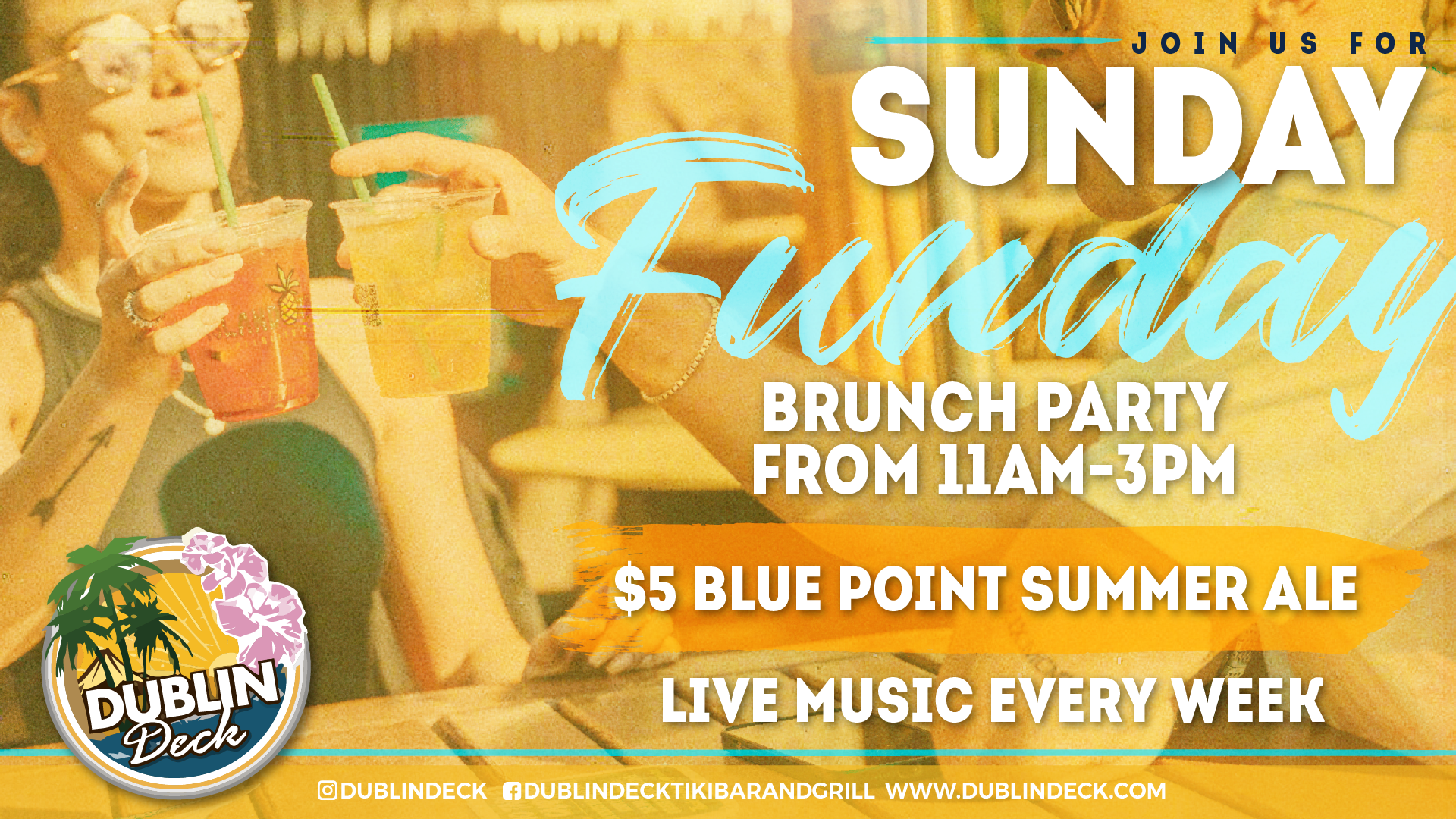 Sunday Funday at the Deck! Brunch Party from 11am-3PM, $5 Blue Point Summer Ales, and live music starting at 4 PM!