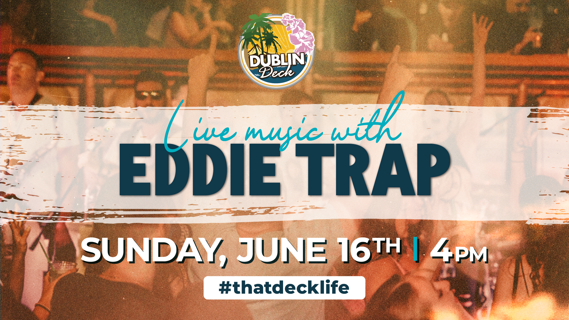 flyer for live music by eddie trap on june 16 at 4pm