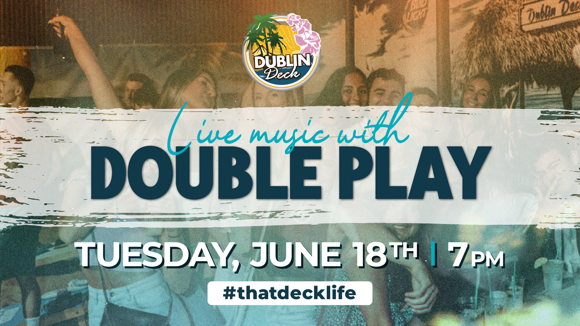 flyer for live music by double play on june 18th at 7pm