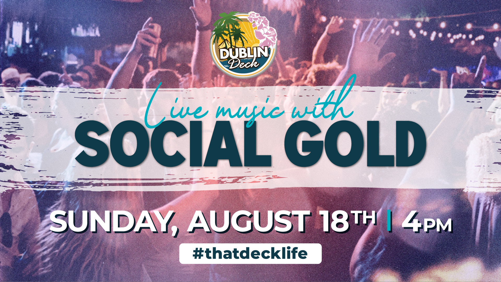 flyer for live music on august 18 with social gold performing at 4pm