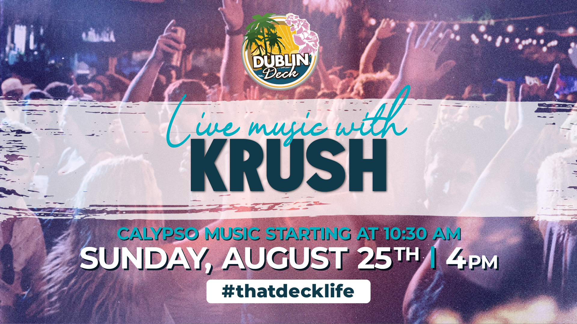 live music for august 25th at 4pm with a performance by krush