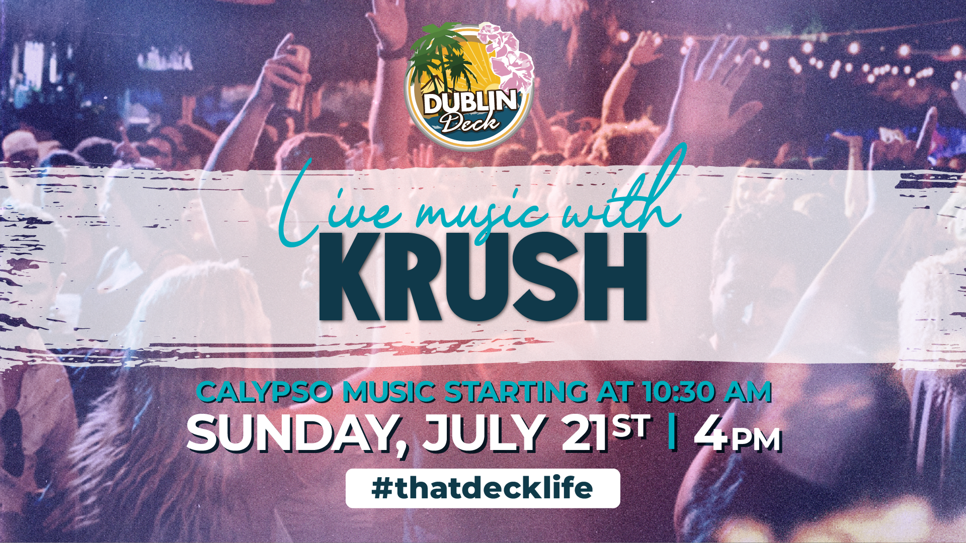 live music flyer for july 21st at 4pm with a live performance by krush