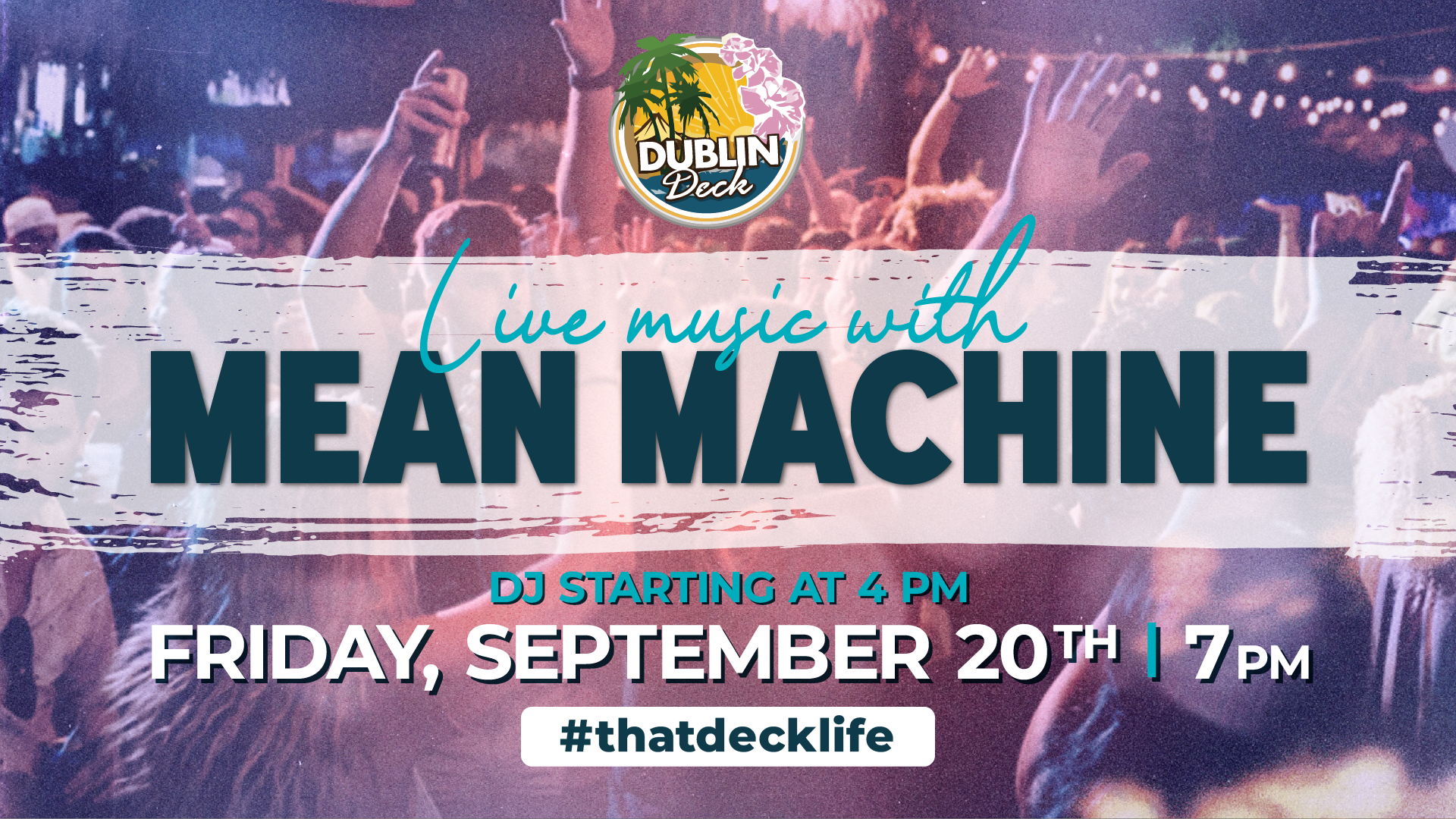 flyer for live music with mean machine performing at 7 pm on sept 20